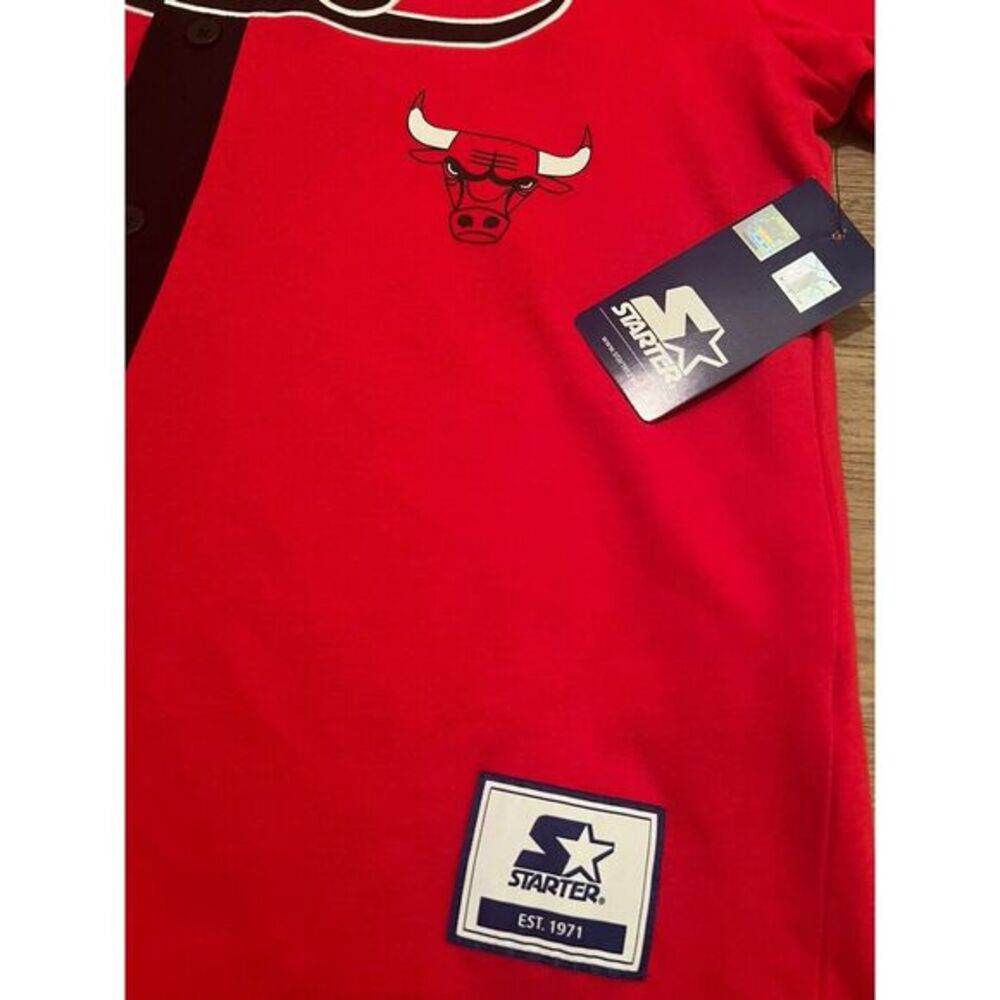 Starter Chicago Bulls Black Vintage Style Baseball Jersey Men's Large Button New - Picture 4 of 7